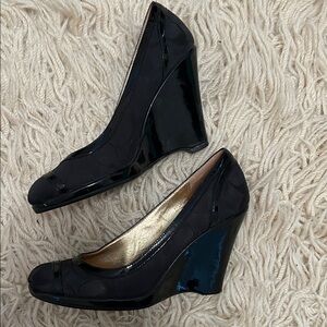 Black coach kerryann Wedge Pumps - Classic Patent and Fabric Design